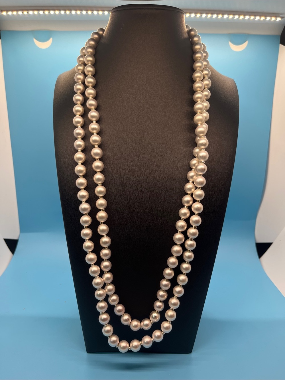 Plunder Long Double-Strand Pearl Necklace - Cream Pearlescent